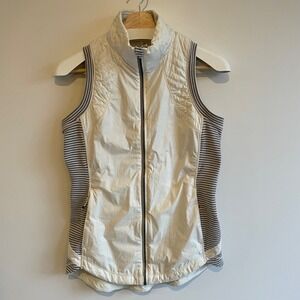 Lululemon Quilted Puffer Vest Cream Striped Sides Zip Front Womens Size 6